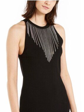 Inc International Concepts Black Top with Rhinestone Fringe